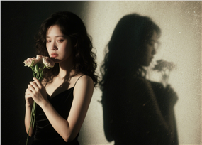 亚洲年轻长卷发美女光影艺术摄影图片